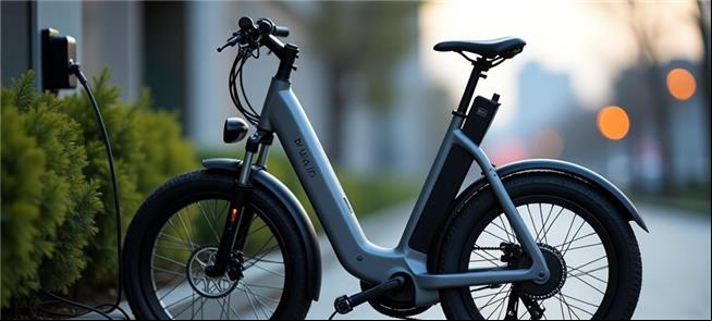 Bicicleta elétrica em recarga de bateria