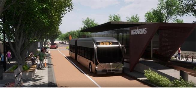 Desenho mostra ônibus elétrico na estação Agrárias