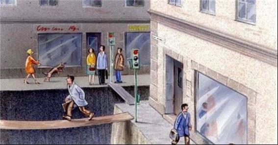 Ilustração de Karl Jilg: o espaço do pedestre na c