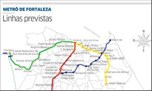 Linhas previstas para o metrô de Fortaleza