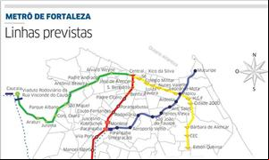 Linhas previstas para o metrô de Fortaleza