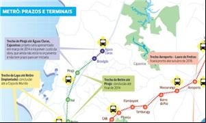 Mapa com os prazos e terminais do metrô de Salvado