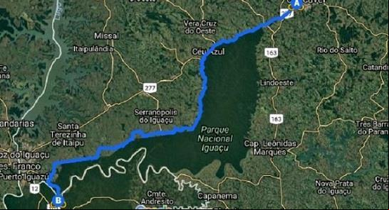 Mapa da futura ciclovia de 180 km entre Foz e Casc