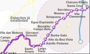 Mapa da linha 5-lilás do metrô