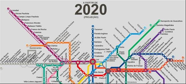 Mapa da projeção da capital paulista em 2020