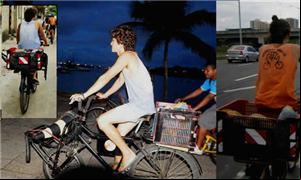 O ciclista Tiê Pordios com a sua cargueira