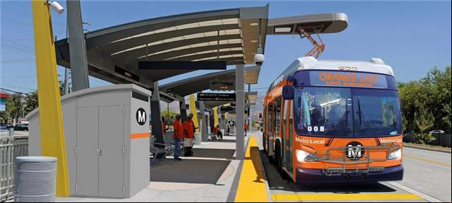Ônibus elétrico a bateria operando em Los Angeles,