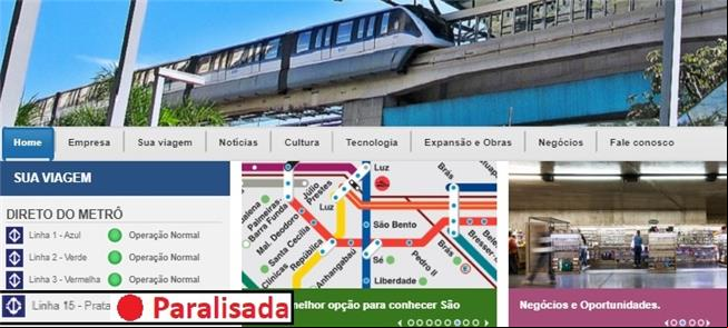 Página do Metrô hoje (16): Linha 15 segue parada